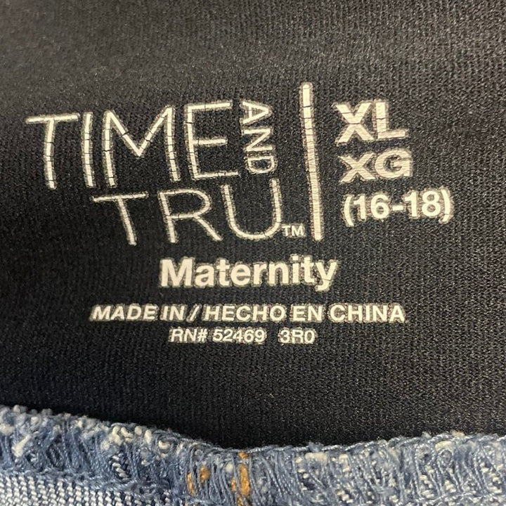 Time and Tru Maternity XL Stretchy Belly Panel Cutoff Denim Blue Jean Shorts