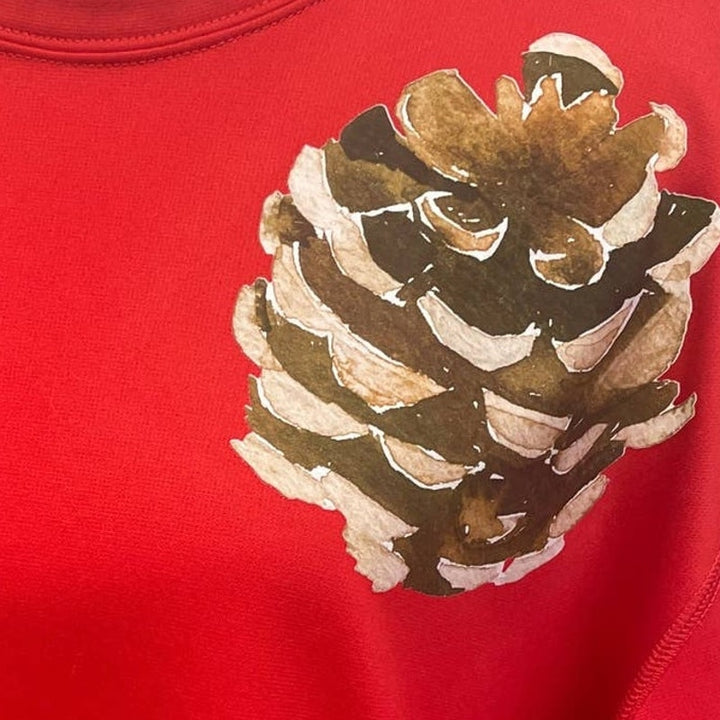 Hand Printed Mens XL Upcycled Pine Cone Nike Long Sleeve Therma-Fit Sweatshirt