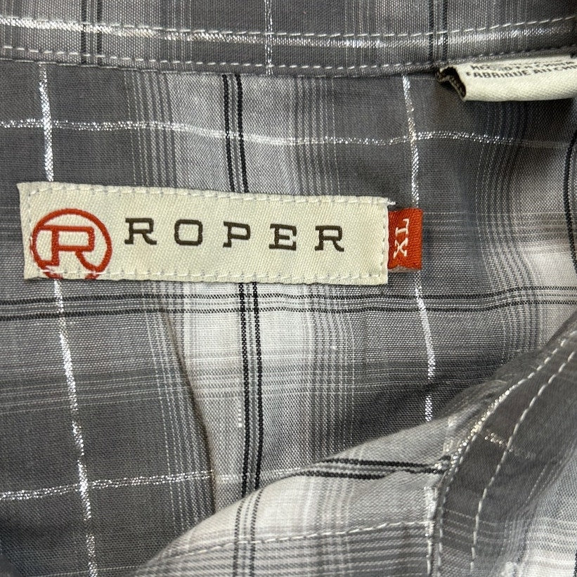Roper Mens XL Long Sleeve Metallic Plaid Snap Up Western PolyCotton Blend Shirt