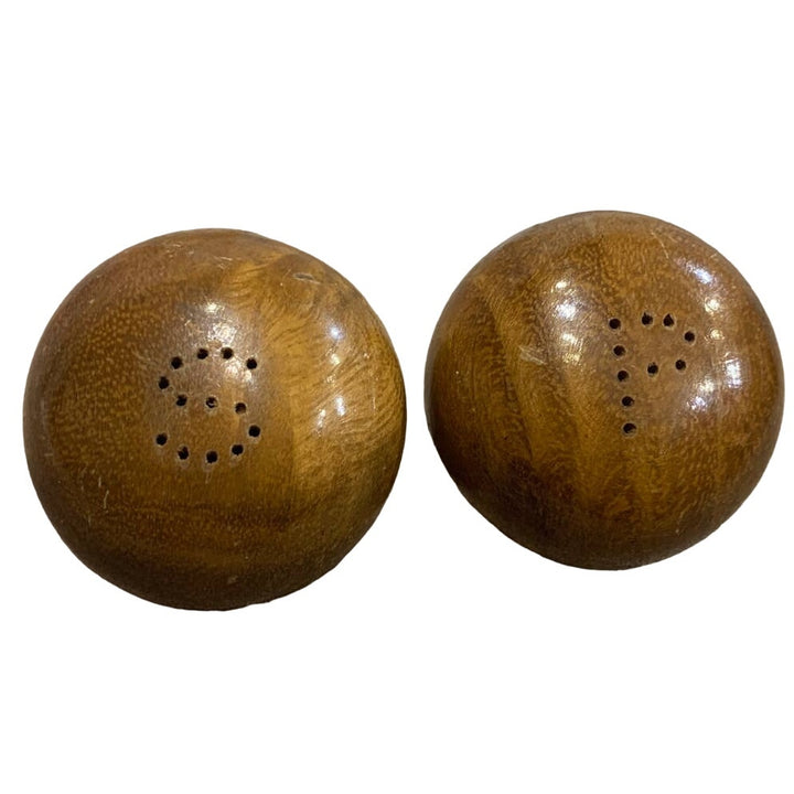 Vintage Minimalist Shiny Round Wooden Ball Sphere Salt Pepper Shaker Set