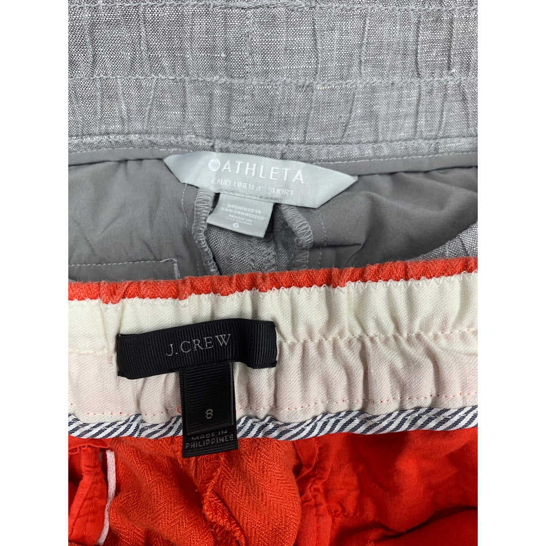 Lot of 2 Athleta J Crew Womens Size 6 8 Linen Elastic Drawstring Waist Shorts