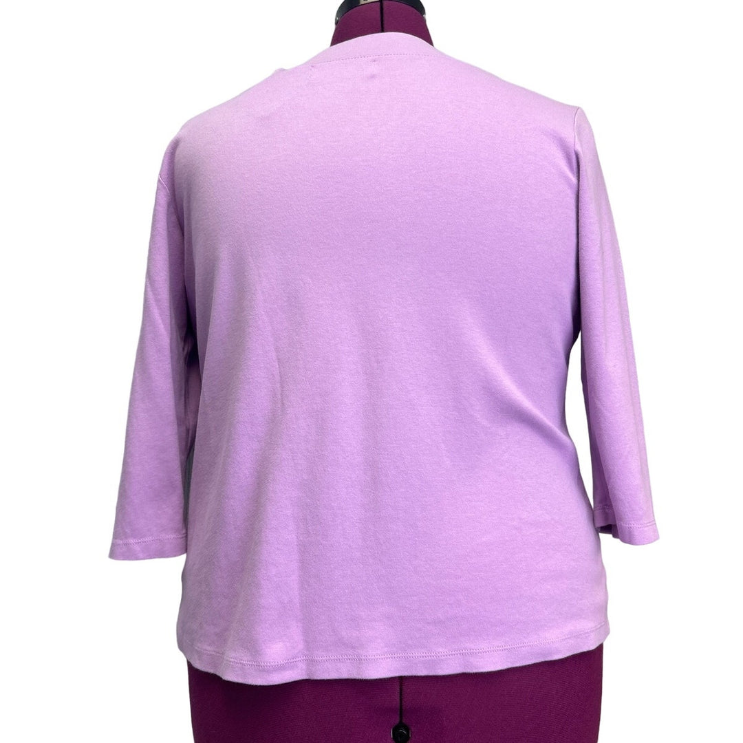 Hand Printed Upcycled Womens Plus Size 1X Peony Flowers 3/4 Sleeve Tee Shirt