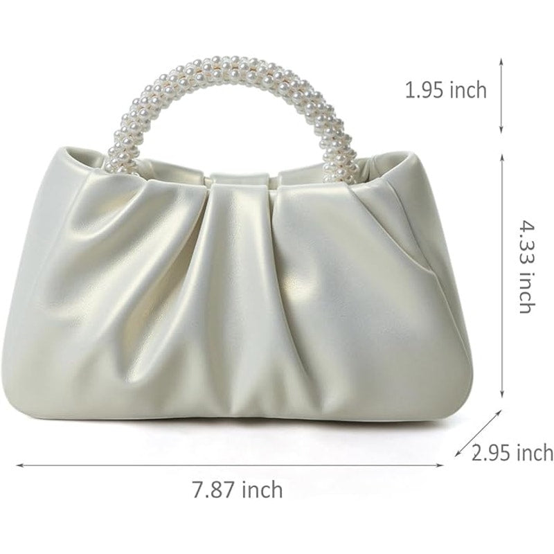 New Shiny Gold White Pearl Beautiful Small Evening Faux Leather Handbag Purse