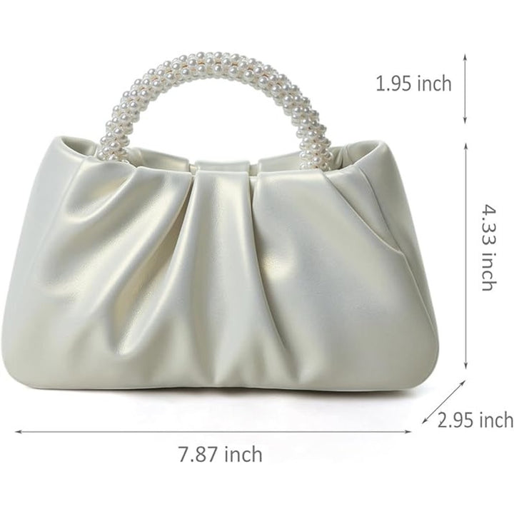 New Shiny Gold White Pearl Beautiful Small Evening Faux Leather Handbag Purse