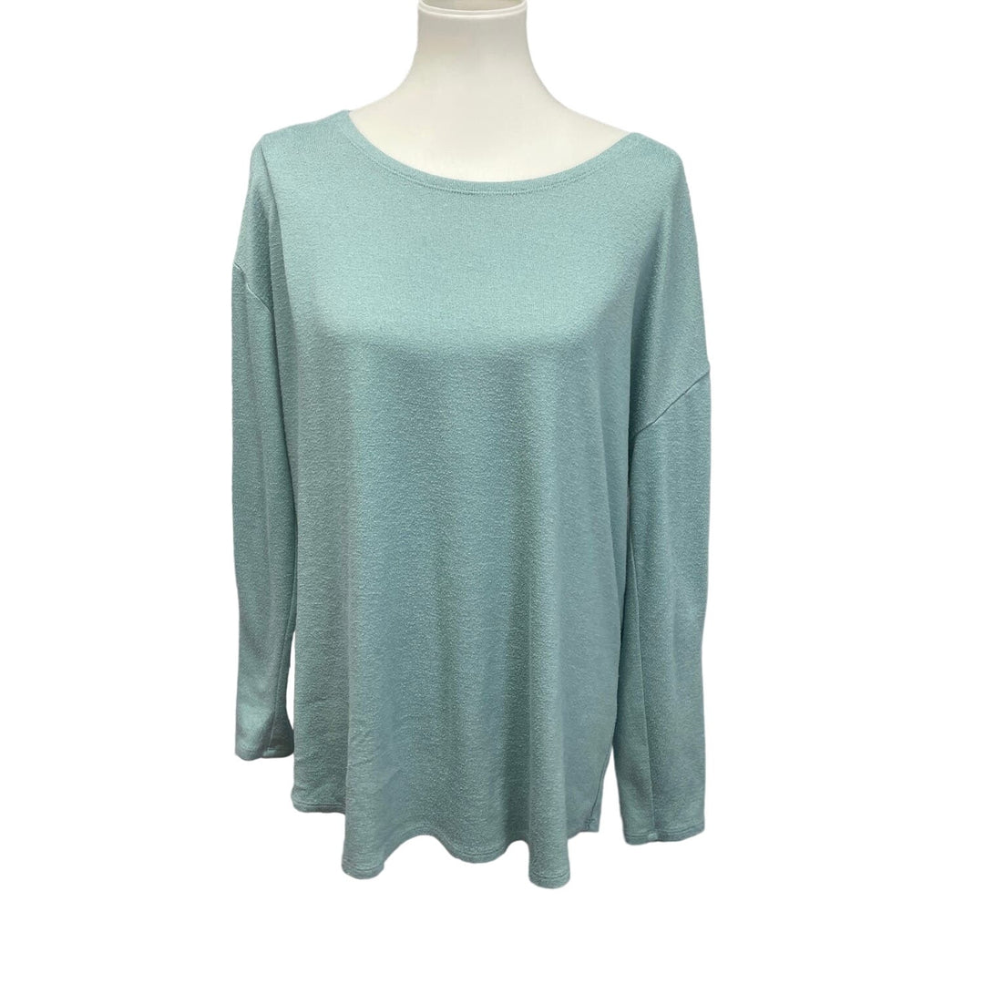 Flirtitude Active Womens Large Long Sleeve Scoop Neck Criss Cross Back Blouse