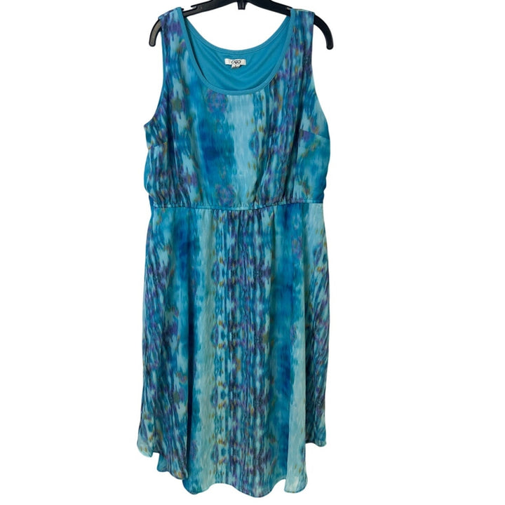 Cato Womens XL Blue Purple Watercolor Lined Sleeveless Scoop Neck A Line Dress