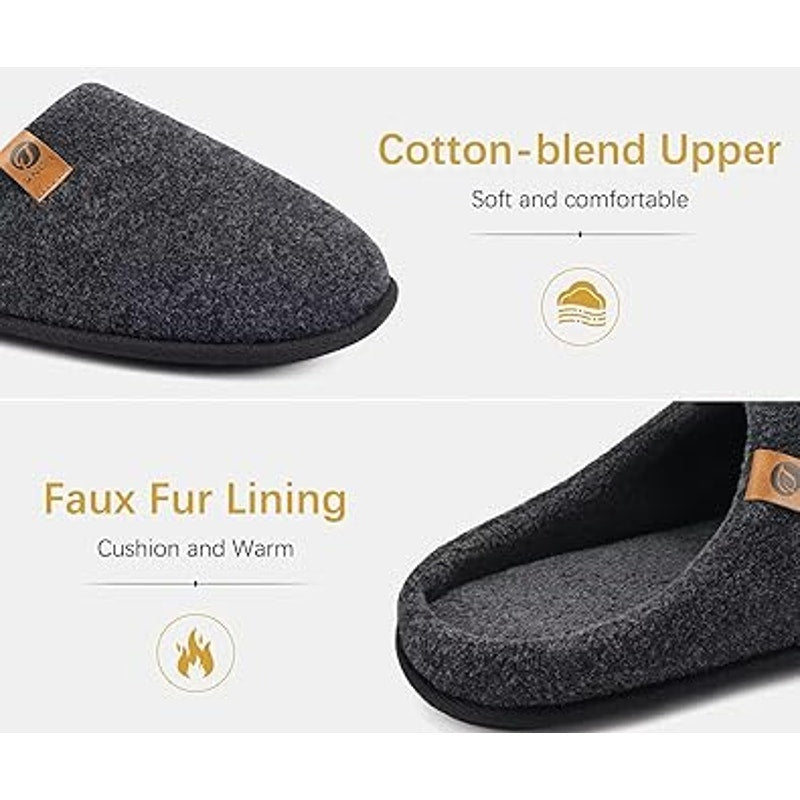 Oncai Men Size 11 Gray Soft Cotton Blend Memory Foam Slide On Mule Slipper Shoes