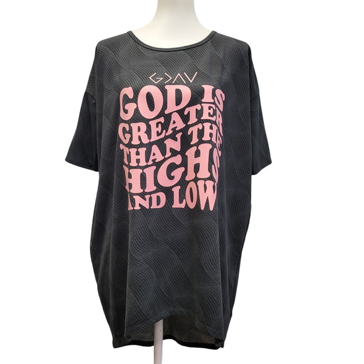 Hand Printed Upcycled Womens Small God Is Greater Than The Highs and Lows Tee