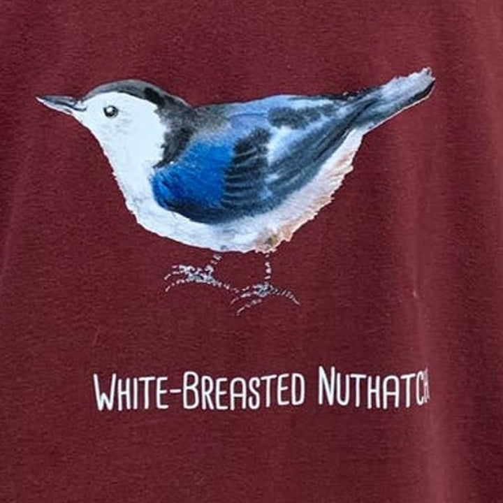 Wingspan Inspired Mens Large White-Breasted Nuthatch Bird Upcycled Henley Tee
