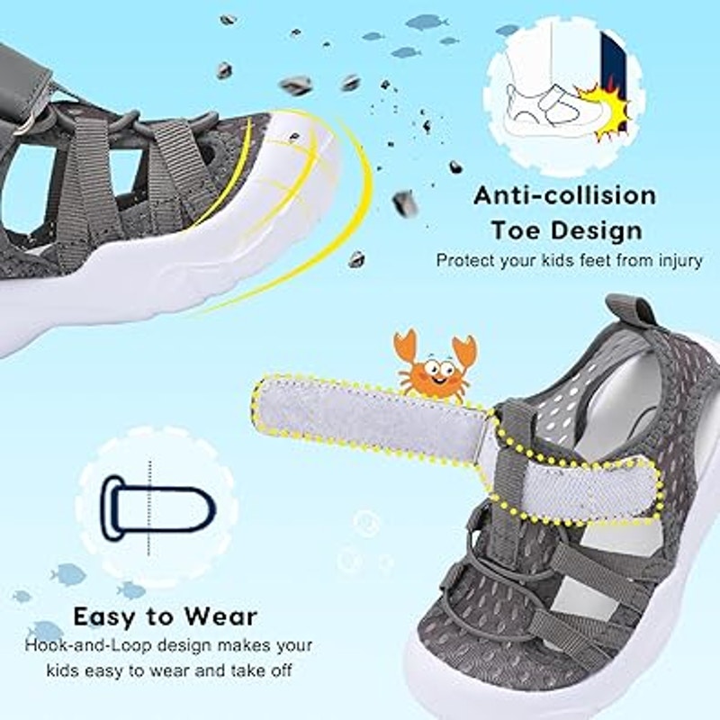 JoinFree Toddler Boys Size 5.5 Gray Sandals Latch &amp; Hook Close Water Shoes