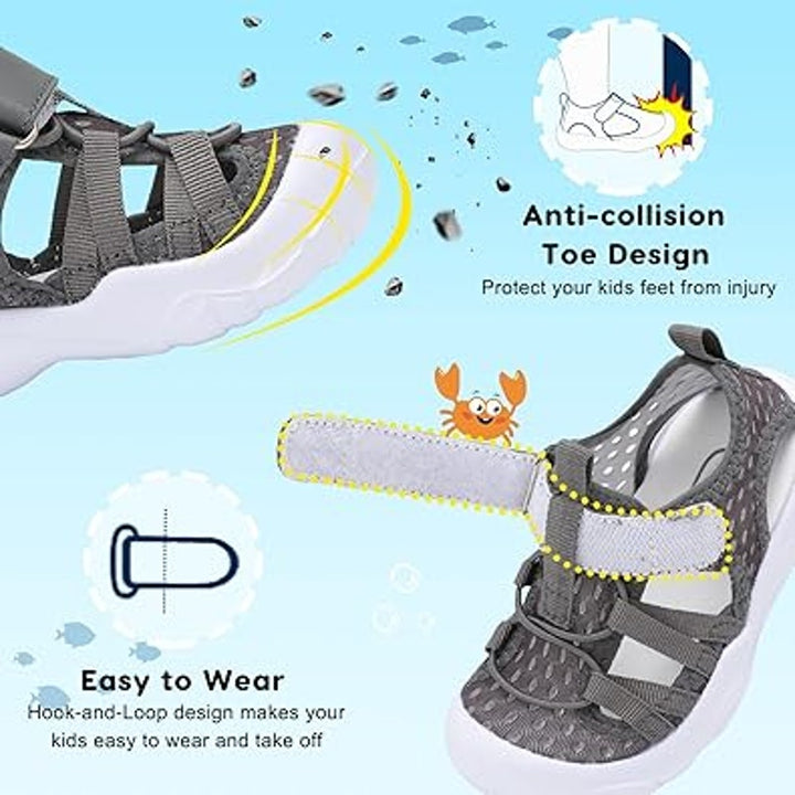 JoinFree Toddler Boys Size 5.5 Gray Sandals Latch &amp; Hook Close Water Shoes