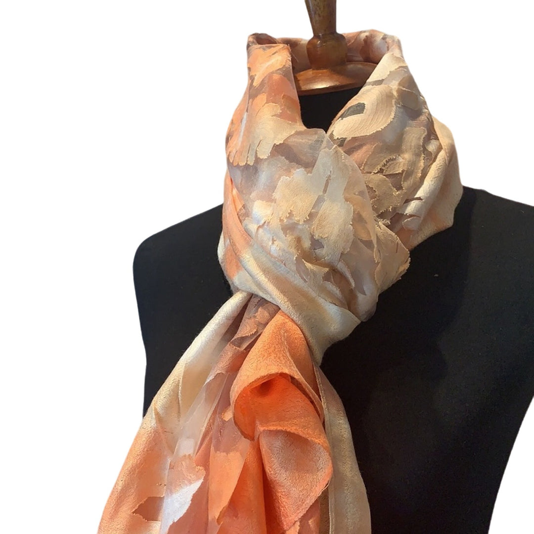 New Long Sheer Peach White Tan Watercolor Lightweight Fashion Scarf Wedding Wrap