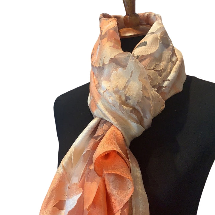 New Long Sheer Peach White Tan Watercolor Lightweight Fashion Scarf Wedding Wrap