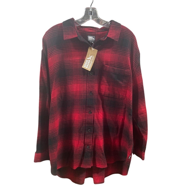 New Eddie Bauer Womens Red Black Plaid 100% Cotton Ballard Flannel LS Shirt