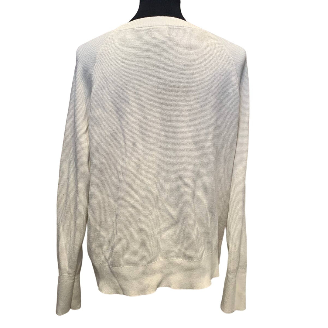 A New Day XXL 100% Cotton White Ruffled Long Sleeve Pullover Crew Neck Sweater