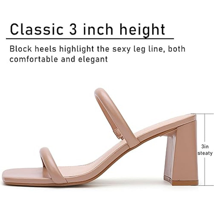 Avidirk Womens Size 8 Tan Open Toe 3.5" Block Heel Slide On 2 Strap Sandal Shoes