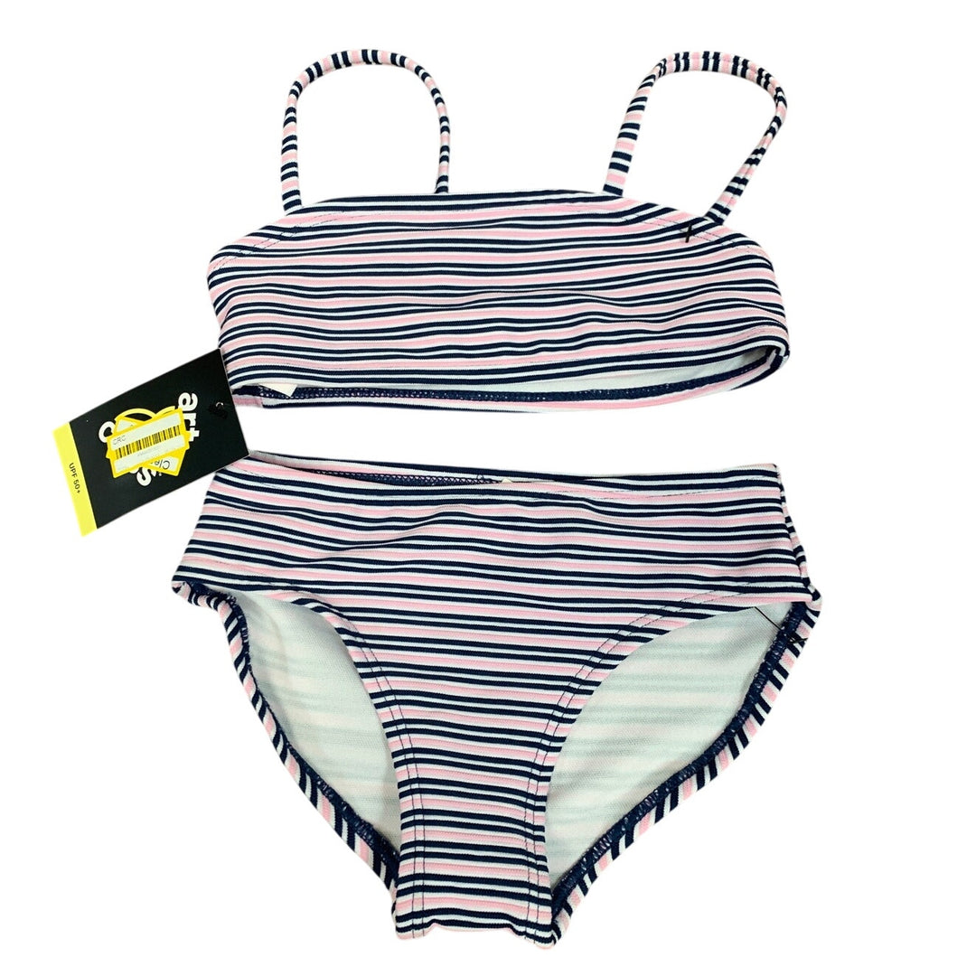 New Art Class Girls XS (4/5) UPF 50+ Blue Pink Striped Bikini 2PC Swimsuit