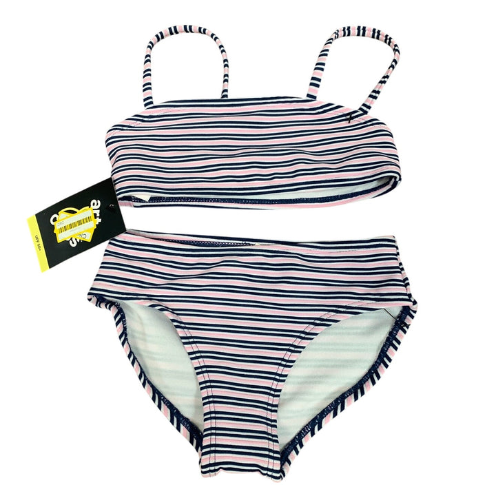 New Art Class Girls XS (4/5) UPF 50+ Blue Pink Striped Bikini 2PC Swimsuit