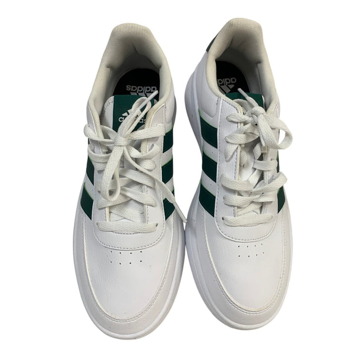 New In Box Adidas Mens Size 11 Breaknet 2.0 White Faux Leather Green Strip Shoes