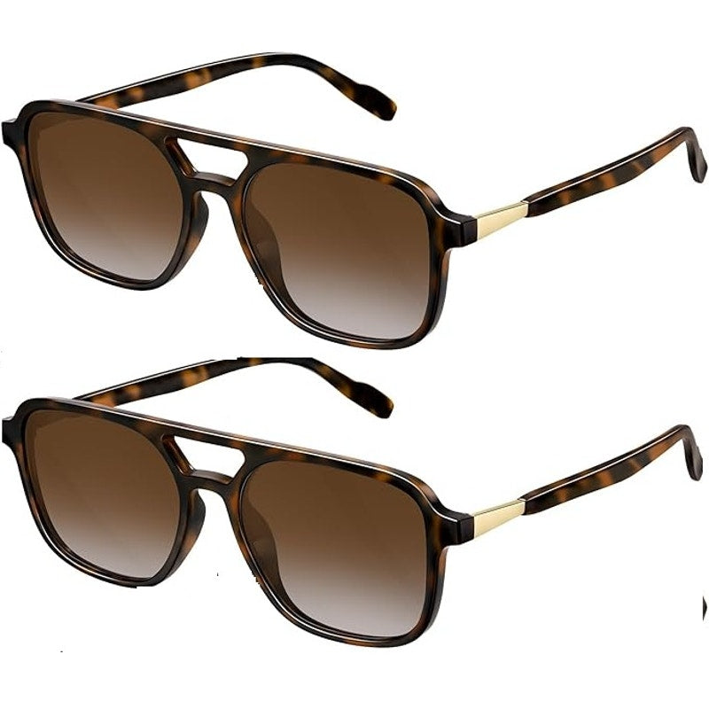 New Konqkin Lot of 2 Brown Leopard Frame Retro Aviator Sunglasses for Women