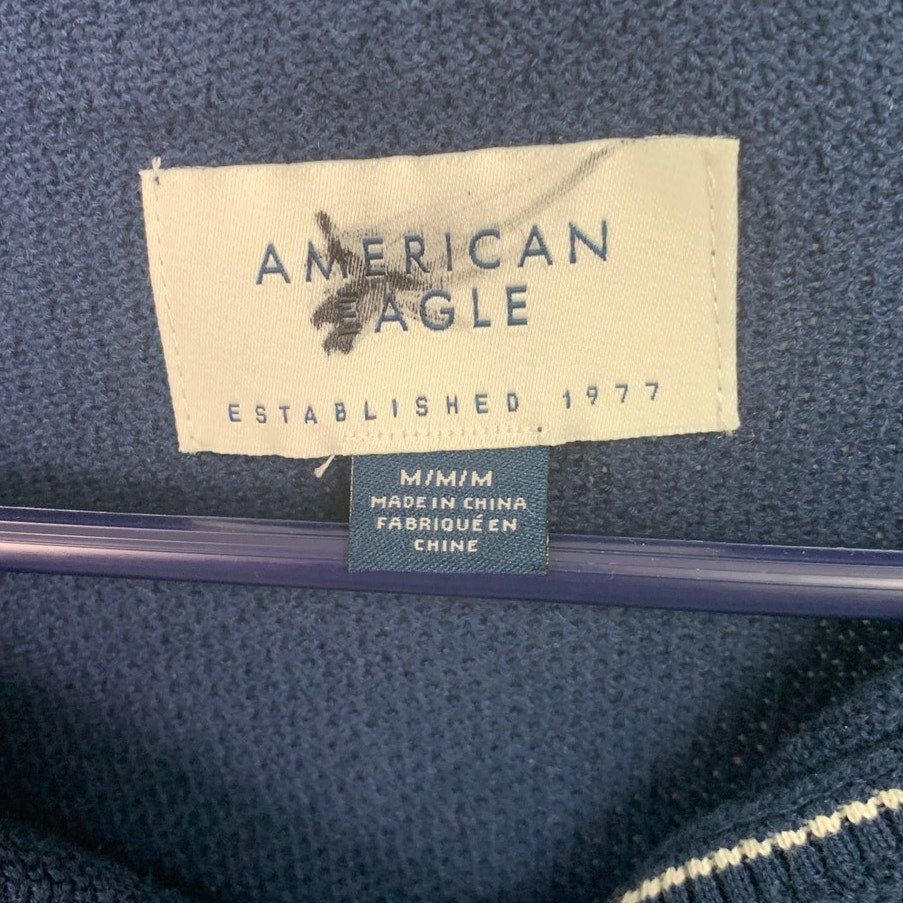 2 New American Eagle Mens Medium Short Sleeve Striped Textured Collared Polos