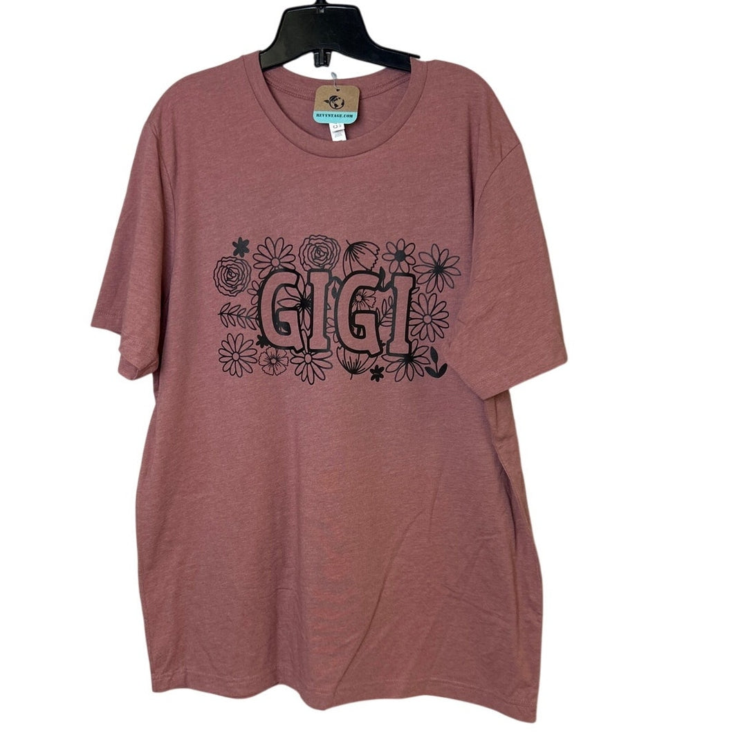 New Hand Printed Womens XL Gigi Great Grandma Floral Short Sleeve Tee Shirt