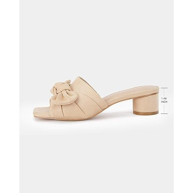 Coutgo Women Size 11 Tan Soft Faux Suede Bow Open Toe 2" Block Heel Sandal Shoes