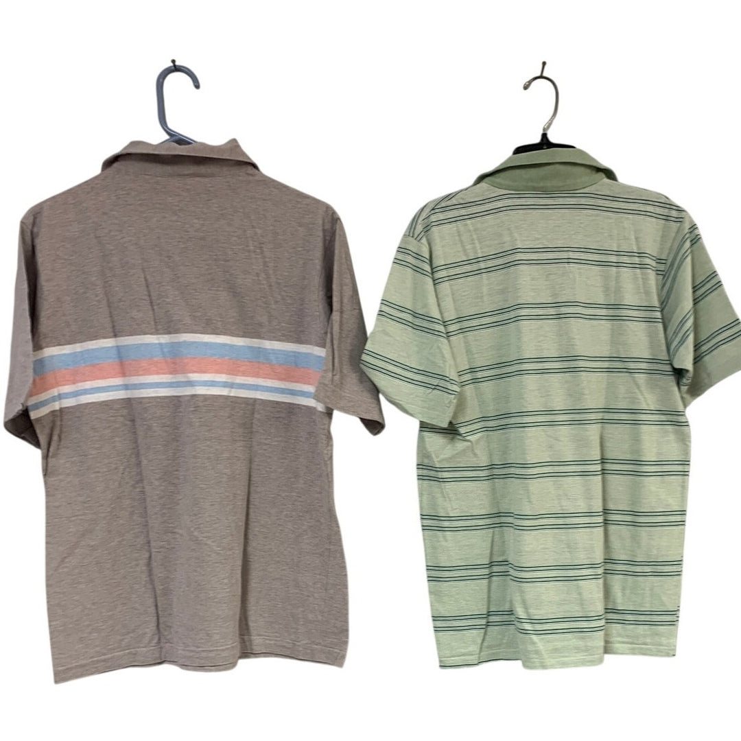 Lot of 2 Vintage Mister Man Sea Isle Mens Large Striped Short Sleeve Polo Shirts