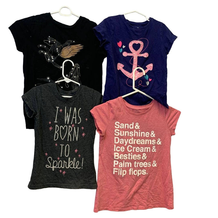 Lot of 4 Girls Medium 7/8 Short Sleeve Summer Tee Shirt Lot Cat &amp; Jack Evy
