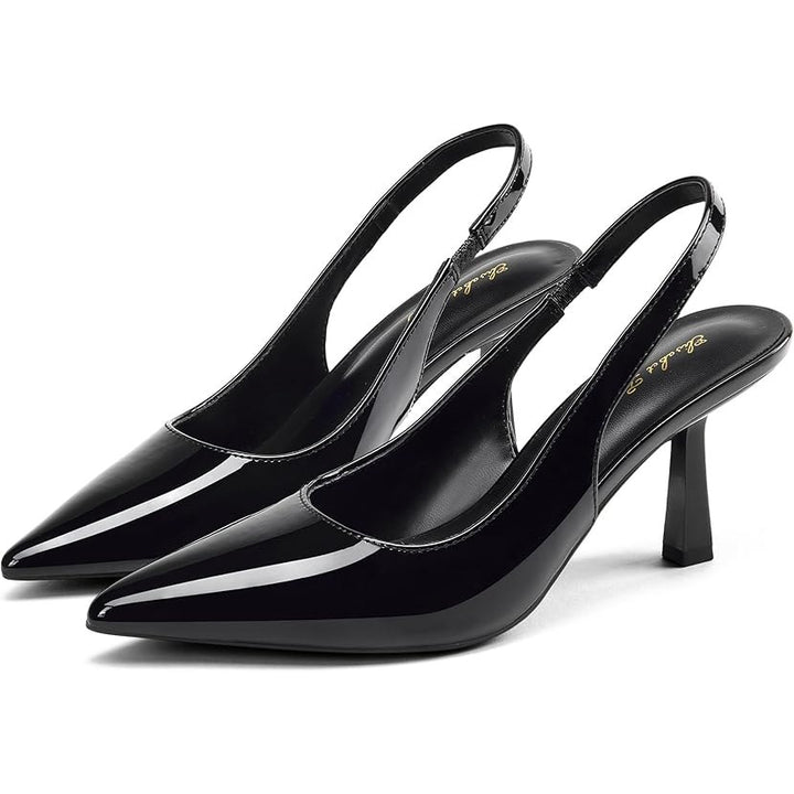 Elisabet Tang Women Size 9 Black 3.25" Heel Closed Pointed Toe Slingback Shoes