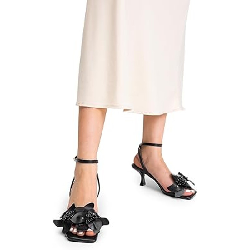 Dream Pairs Womens Size 7 Black Open Toe Flower 3" Heel Ankle Strap Sandal Shoes