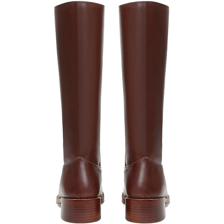FemFlame Womens 8.5 Dark Brown 1.5" Heel Knee High Boots Closed Square Toe Shoes