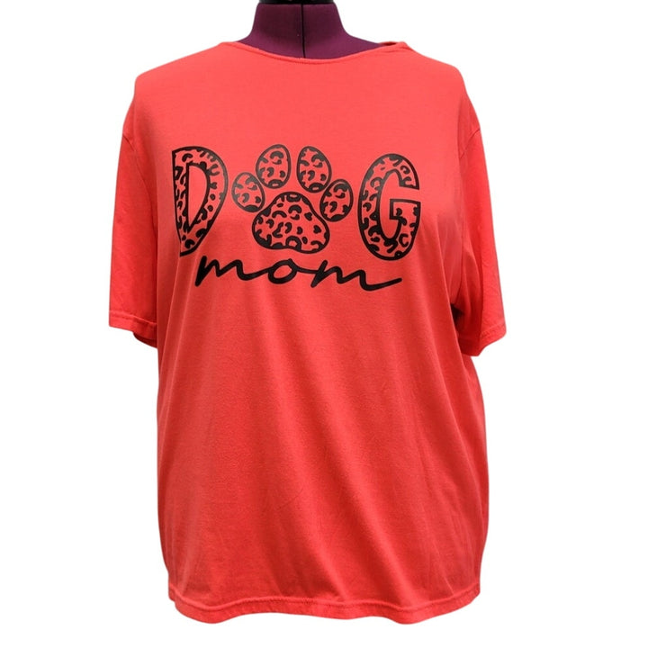 Hand Printed Upcycled Womens 2XL PolyCotton Dog Mom Short Sleeve Tee Shirt
