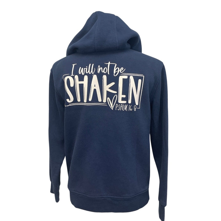 Hand Printed Upcycled Womens Large I Will Not Be Shaken Psalms 16:8 Hoodie