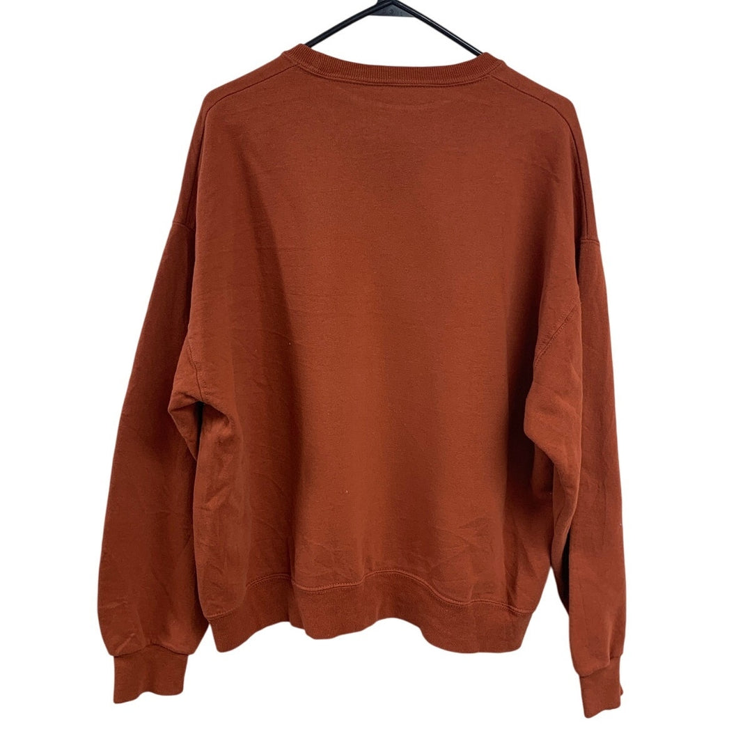 Upcycled Hand Printed Womens XL Orange Hello Fall Pumpkin Long Sleeve Sweatshirt