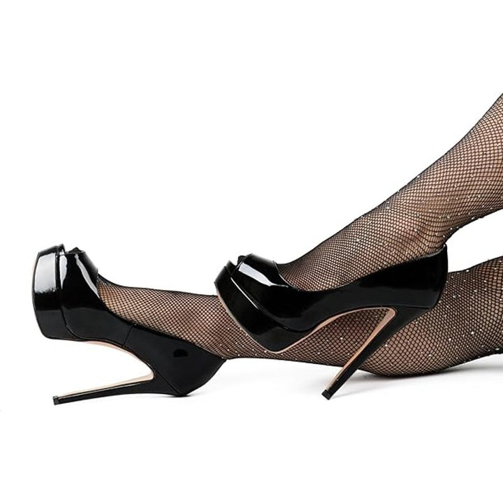 New Merumote Womens Size 7 Shiny Black Peep Toe 6" Platform Heel Stilletto Shoes