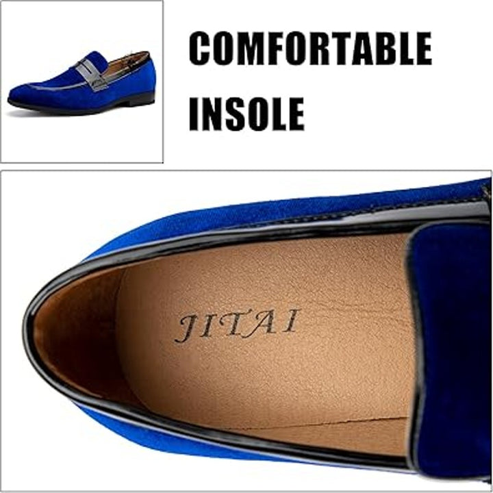 New Jitai Mens Size 10 Blue Velvet Slide On Low Heel Penny Loafer Formal Shoes