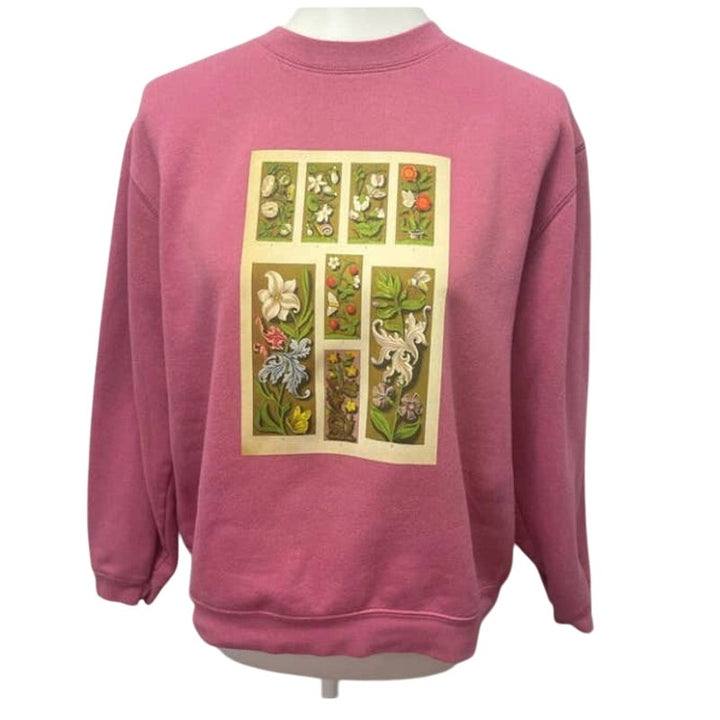 Hand Printed Upcycled Medium Vintage Book Page Flower Butterfly Bee Sweatshirt