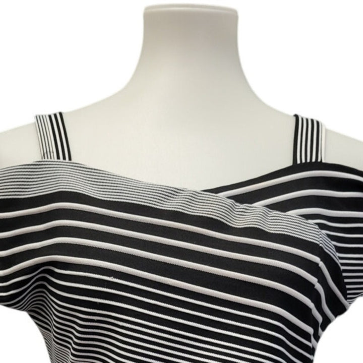 7th Avenue New York &amp; Co Womens Small Cold Shoulder Striped V Neck Top