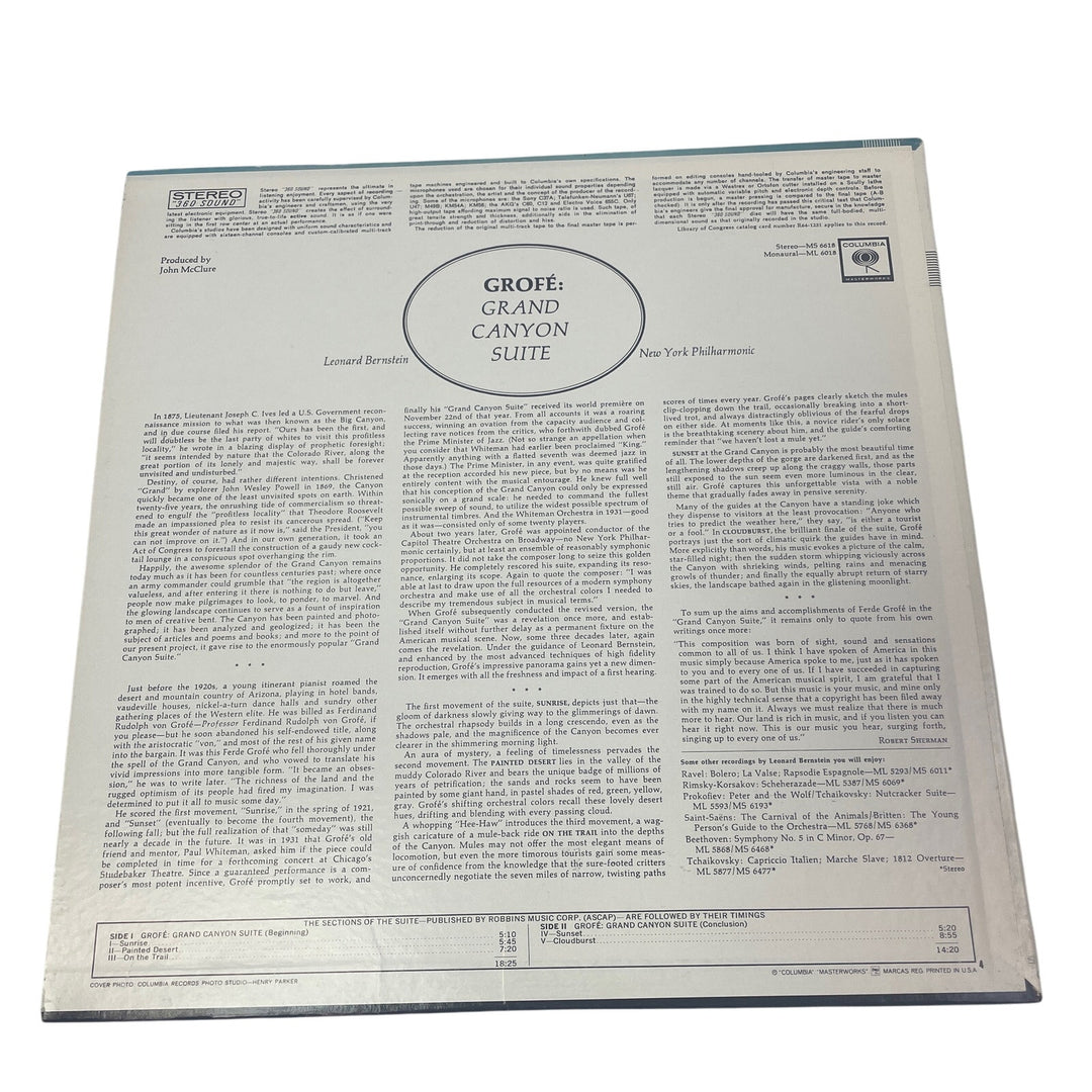 Grofe Grand Canyon Suite Leonard Bernstein New York Philharmonic LP Vinyl Record