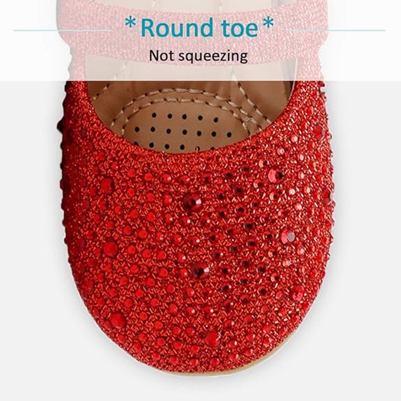 Cior Little Girls Size 13 Red Rhinestone Mary Janes Ballerina Flats Shoes