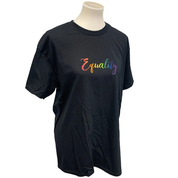 Hand Printed Unisex Small Equality Rainbow Pride Cotton Crew Short Sleeve Tee