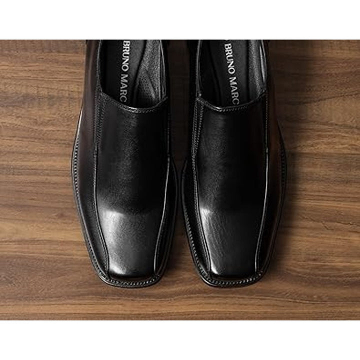 Bruno Marc Mens Size 10W Wide Black Faux Leather Slip On Loafers Formal Shoes