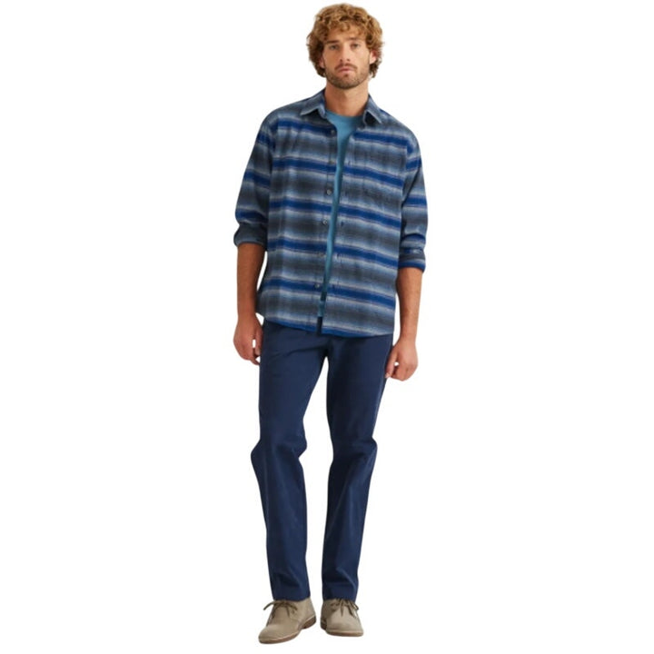 New Eddie Bauer Mens Dusty Blue Gray Striped Long Sleeve Flannel Button Up Shirt