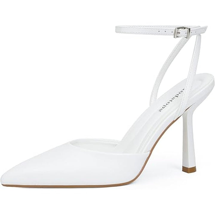 Modatope Womens Size 7 White Faux Leather Closed Toe Ankle Strap 4" Heel Shoes
