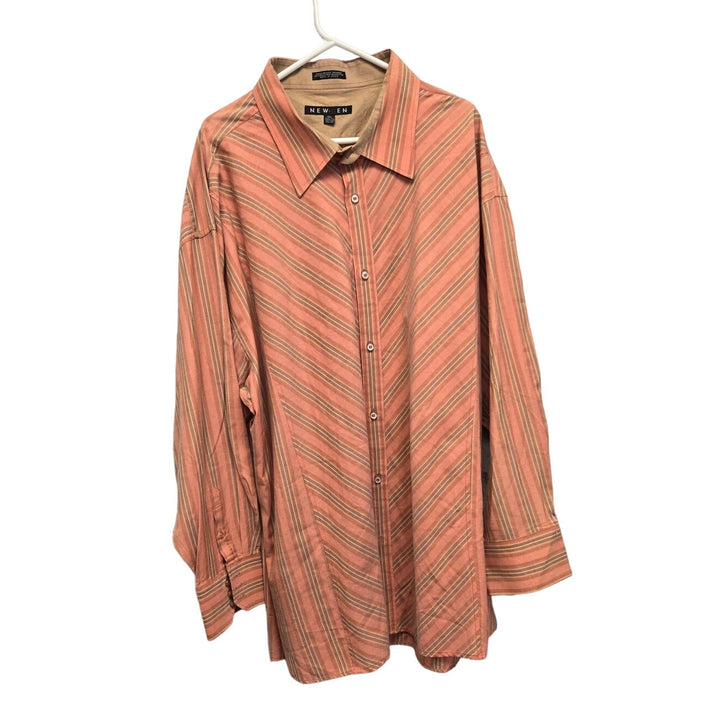 NewGen Mens 4XL PolyCotton Striped Long Sleeve Button Up Shirt w Front Pocket