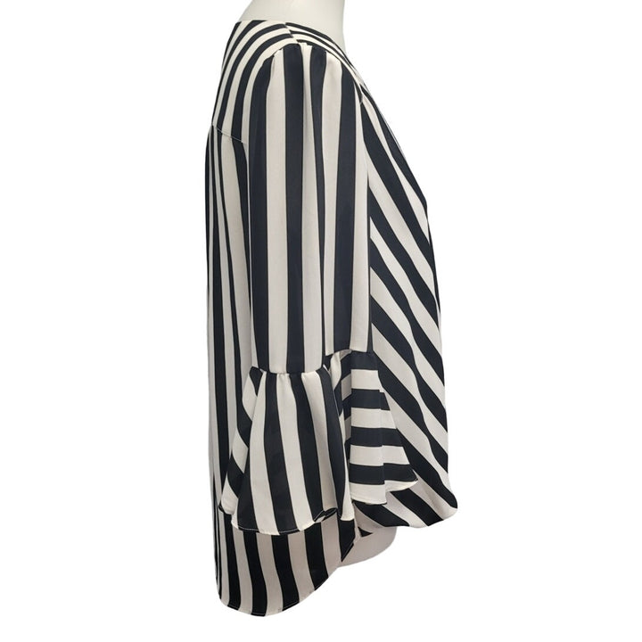 INC Womens Small 100% Polyester 3/4 Bell Sleeve Faux Wrap Striped Sheer Blouse