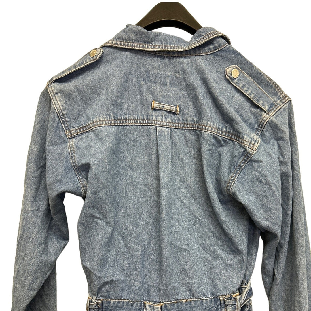 Vintage Repair Jeans Womens Medium 100% Cotton Denim Blue Jean Zip Up Jumpsuit