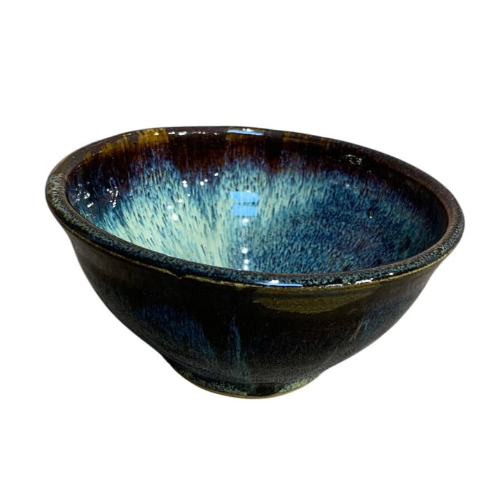 Handmade Stoneware Pottery Blue Drip Yellow Color Rustic Mug Bowl Candy Dish Set