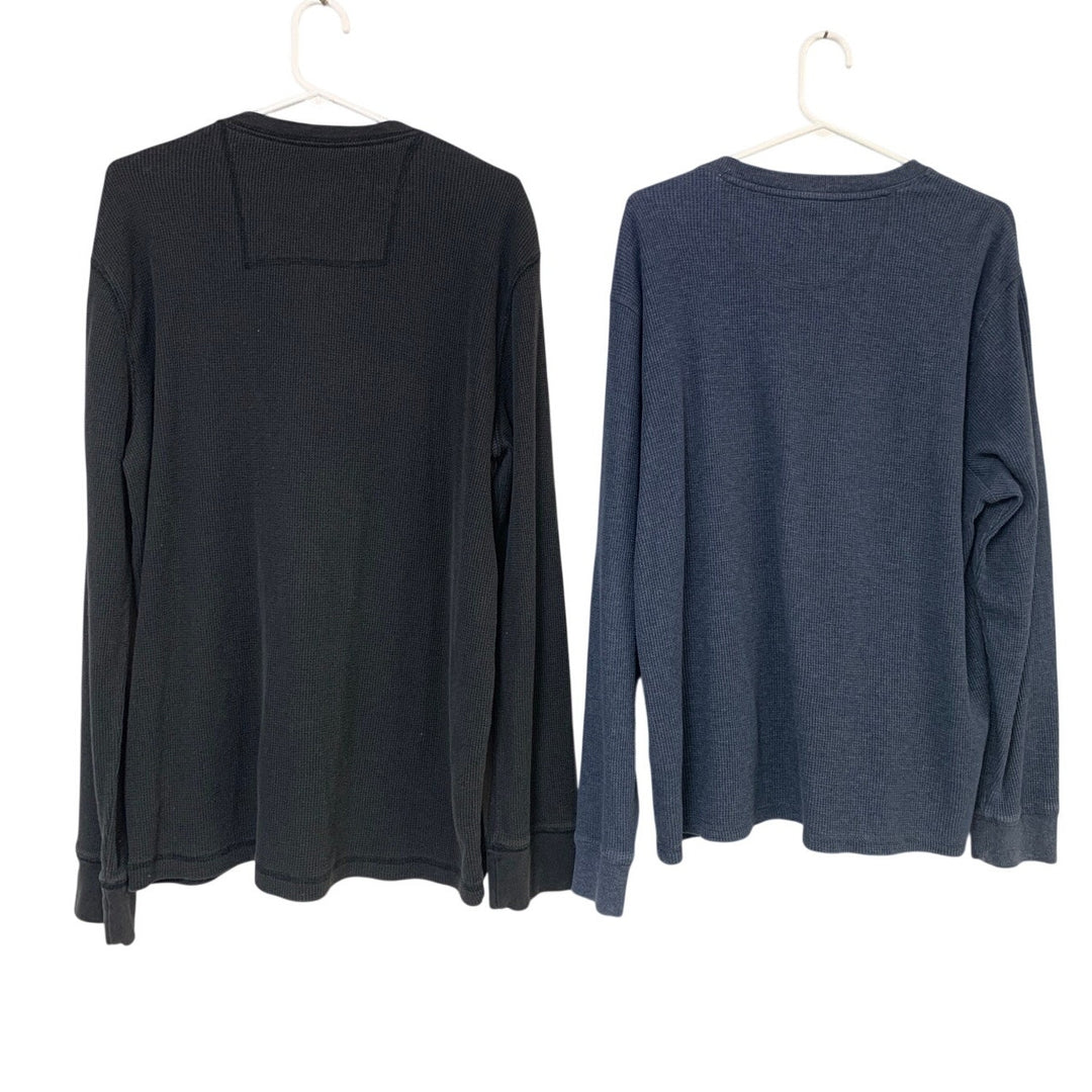 Lot of 2 GH Bass &amp; CO Knit Goods Mens XL Black Blue Waffled Long Sleeve Shirts